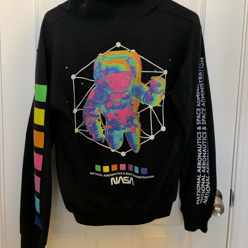 Fashion Nova NASA black and colorful hoodie sweater